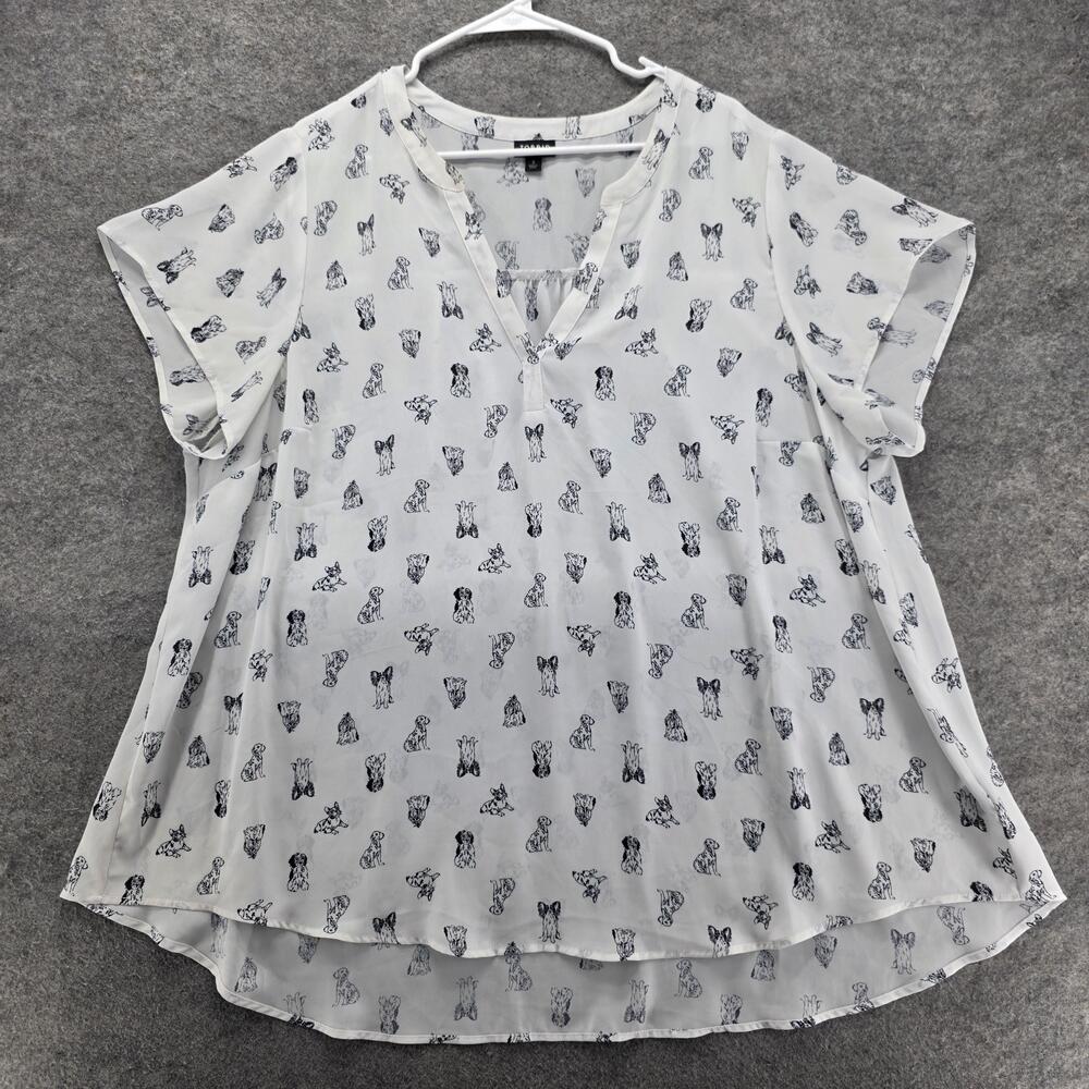 Torrid Blouse Tunic Womens 3 White Dog Print V-Neck Lightweight Chiffon